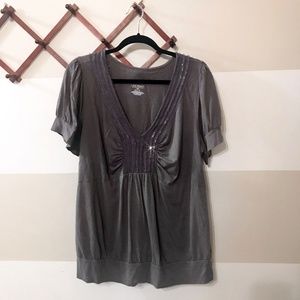 Lane Bryant Gray Sequin V-Neck Banded Top